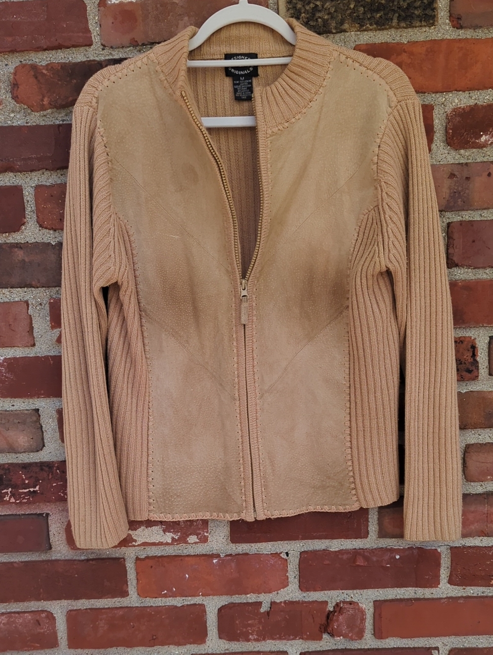 Peruvian Connection Tan Suede & Knit Zip Front Jacket